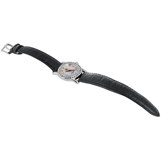 Unisex Watch 925 Sterling Silver English Hallmarks Set With Diamonds With Black Leather Strap