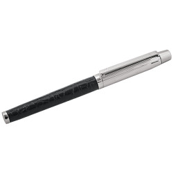 Rollerball Pen 925 Sterling Silver English Hallmarks with Black Leather Set with a Diamond