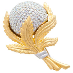 Floral Pin Brooch Gold Plated Metal Alloy Set With Sparkling Austrian Crystals