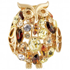 JB207   Gold Plated and Crystal Set Owl Brooch Jewelari of London