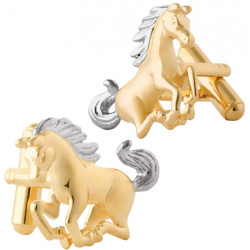 Horse Cufflinks Gold and Rhodium Plated Metal Alloy