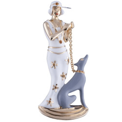 Lady And Dog Pin Brooch Art Deco Style Gold Plated Metal Alloy Set With Enamel and Sparkling Austrian Crystals