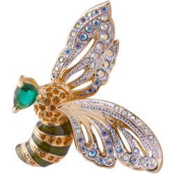 Bee Pin Brooch Art Deco Style Gold Plated Metal Alloy Set With Enamel and Sparkling Austrian Crystals