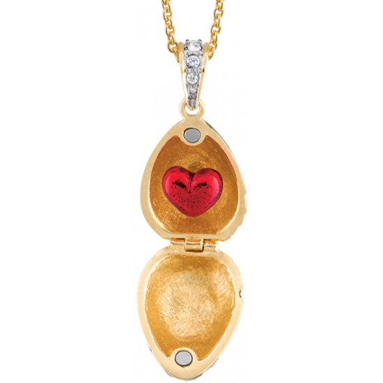 True Love Egg Shaped Necklace Pendant Art Deco Style Gold Plated Set With Enamel Sparkling Blue and Clear Austrian Crystals