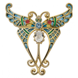 Butterfly Pin Brooch Art Nouveau Style Gold Plated Metal Alloy Set With Enamel And Sparkling Austrian Crystals