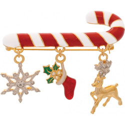 Christmas Charm Pin Brooch Gold Plated Metal Alloy Set With Enamel And Sparkling Austrian Crystals