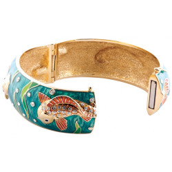 Koi Cuff Bangle Gold Plated Metal Alloy Set With Enamel and Sparkling Austrian Crystals