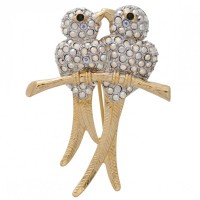 ADC4   Gold Plated Crystal Lovebirds Brooch Jewelari Of London