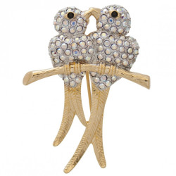 Lovebirds Pin Brooch Art Deco Style Gold Plated Metal Alloy Set With Sparkling Austrian Crystals