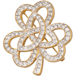 3 Leaf Clover Pin Brooch Gold Plated Metal Alloy Set With Sparkling Austrian Crystals