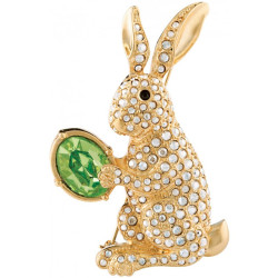 Easter Bunny Rabbit Pin Brooch Gold Plated Metal Alloy Set With Sparkling Clear and Green Austrian Crystals
