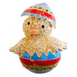 Easter Chick Pin Brooch Gold Plated Metal Alloy Set With Enamel and Sparkling Austrian Crystals