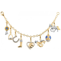 Equestrian Charm Bracelet Gold Plated Metal Alloy Set With Enamel and Sparkling Austrian Crystals