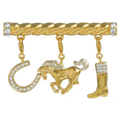 Equestrian Pin Brooch Gold Plated Metal Alloy Set With Sparkling Austrian Crystals