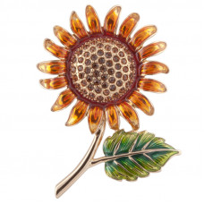 JB103   Gold Plated Jewelled Sunflower Brooch Jewelari of London