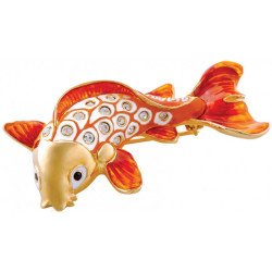 Koi Fish Pin Brooch Art Deco Style Gold Plated Metal Alloy Set With Enamel and Sparkling Austrian Crystals