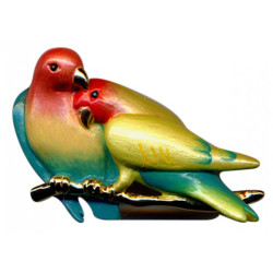 Lovebirds Pin Brooch Gold Plated Metal Alloy Set With Enamel