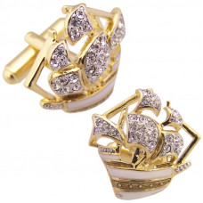JCU2   Gold Plated ‘Mayflower’ Cufflinks With Swarovski Crystals Jewelari Of London