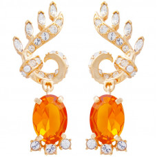 ANC8   Gold Plated Metal Alloy And Swarovski Crystal Art Nouveau Style Earrings Jewelari Of London