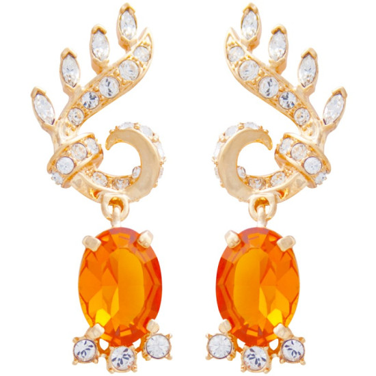 Elegant Drop Earrings Art Nouveau Style Gold Plated Metal Alloy Set With Enamel and Sparkling Austrian Crystals