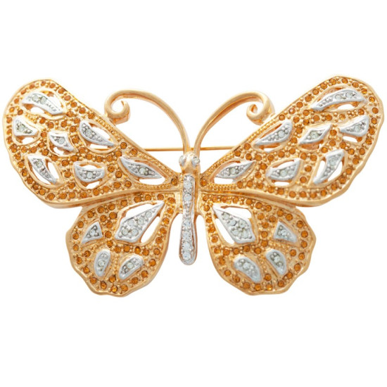Butterfly Pin Brooch Gold Plated Metal Alloy Set With Sparkling Austrian Crystals