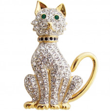 JB13   Gold Plated Metal Alloy And Swarovski Crystal Cat Brooch Jewelari of London