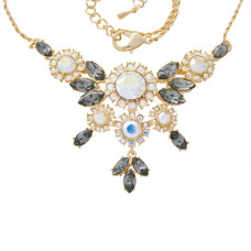 ANC9   Gold Plated Metal Alloy And Swarovski Crystal Floral Necklace Jewelari Of London