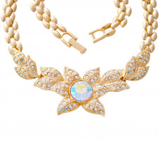 ANC5   Gold Plated Metal Alloy And Swarovski Crystal Flower Necklace Jewelari Of London