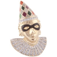 JB219   Gold Plated Metal Alloy And Swarovski Crystal Harlequin Face Brooch jewelari Of London