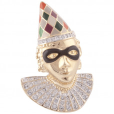 JB219   Gold Plated Metal Alloy And Swarovski Crystal Harlequin Face Brooch jewelari Of London