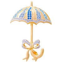 JB49   Gold Plated Metal Alloy And Swarovski Crystal Umbrella Brooch Jewelari Of London