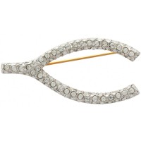 JB227   Gold Plated Metal Alloy And Swarovski Crystal Wishbone Brooch Jewelari Of London