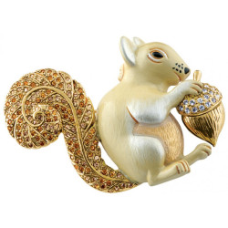 Squirrel Pin Brooch Gold Plated Metal Alloy Set With Sparkling Austrian Crystals