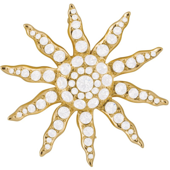 Sun Pin Brooch Victorian Style Rose Gold Plated Metal Alloy Set With Sparkling Austrian Crystals
