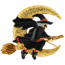 JB157   Gold Plated Witch On A Broom Brooch Jewelari of London