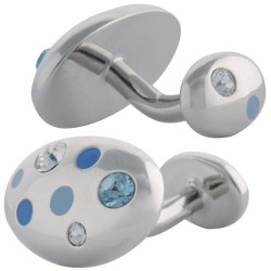 Oval Palette Design Cufflinks Rhodium Plated Metal Alloy Set With Blue Enamel and Sparkling Austrian Crystals