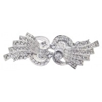 JB176   Rhodium Plated Bow Style Brooch With Swarovski Crystals Jewelari of London