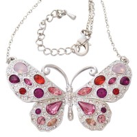 ADC1   Rhodium Plated Butterfly Necklace With Swarovski Crystals Jewelari Of London