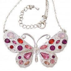 ADC1   Rhodium Plated Butterfly Necklace With Swarovski Crystals Jewelari Of London