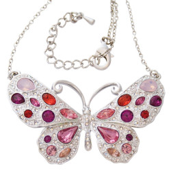 Butterfly Choker Necklace Rhodium Plated Metal Alloy Set With Sparkling Austrian Crystals on 16" Chain