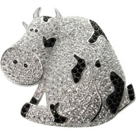 JB120   Rhodium Plated Cow Brooch Set With Swarovski Crystals Jewelari of London