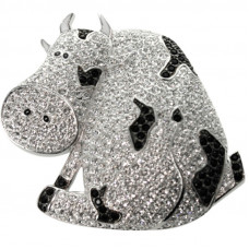 JB120   Rhodium Plated Cow Brooch Set With Swarovski Crystals Jewelari of London