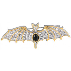 Bat Pin Brooch Art Deco Style Rhodium Plated Metal Alloy Set With Sparkling Austrian Crystals
