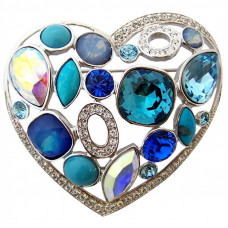 JB16   Rhodium Plated Crystal Heart Brooch Jewellari of London