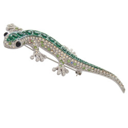 Gecko Lizard Pin Brooch Art Deco Style Gold Plated Metal Alloy Set With Sparkling Austrian Crystals