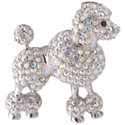Poodle Pin Brooch Art Deco Style Rhodium Plated Metal Alloy Set With Sparkling Austrian Crystals