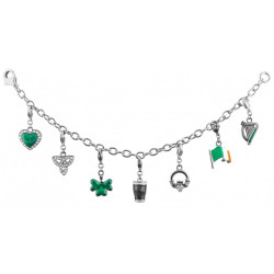 Emerald Isles Charm Bracelet Rhodium Plated Metal Alloy Set With Enamel and Sparkling Austrian Crystals