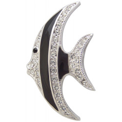 Fish Pin Brooch Art Deco Style Rhodium Plated Set With Sparkling Austrian Crystal