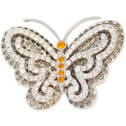 Butterfly Pin Brooch Art Deco Style Gold And Rhodium Silver Plated Metal Alloy Set With Sparkling Austrian Crystals