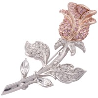 JB53   Rhodium Plated Jewelled Rose Brooch Jewelari Of London